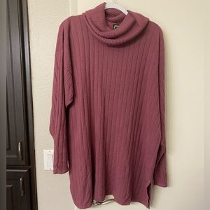 Mauve rib knit cowl neck sweater dress